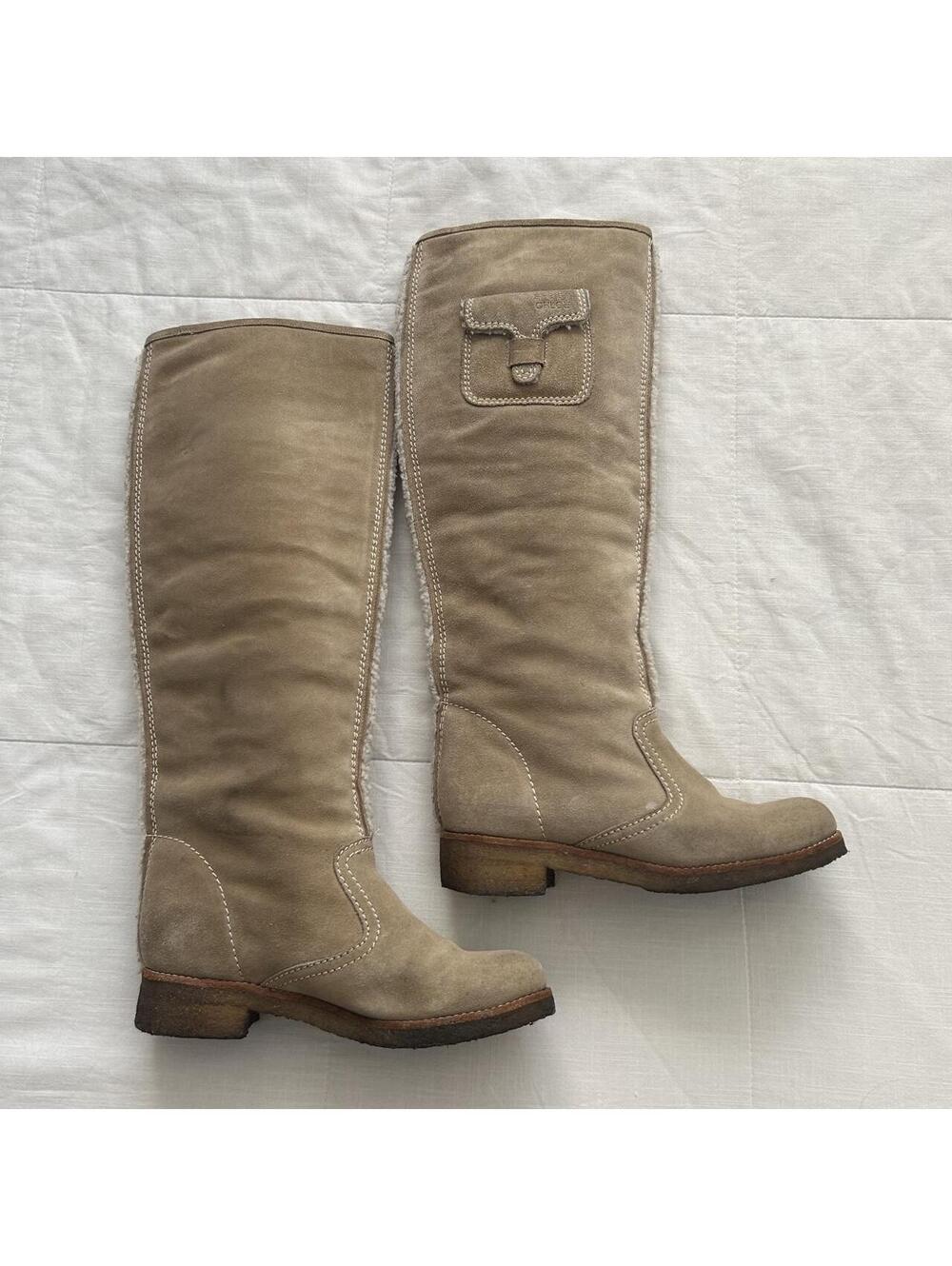 See by Chloé Tan Suede Shearling Lined Knee High Boots Designer 37